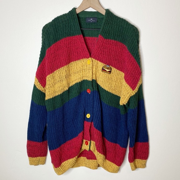 Lazy Oaf Burger Stripe Cardigan Sweater 